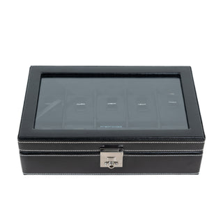 LONDON Uhrenkoffer für 10 Uhren mit Glasdeckel aus Leder