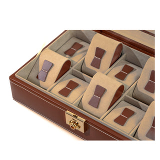 Cordoba Watch Case voor 10 horloges met lederen glazen deksel
