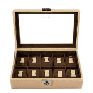 Cordoba Watch Case voor 10 horloges met lederen glazen deksel