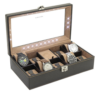 LED Watch Suitcase Carbon 9 horloges