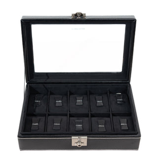 Watch case London for 10 watches with leather glass lid