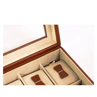 Caja de relojes de Córdoba para 10 relojes con tapa de vidrio de cuero