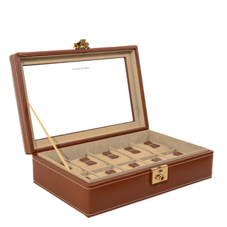 Caja de relojes de Córdoba para 10 relojes con tapa de vidrio de cuero