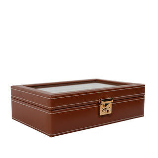 Caja de relojes de Córdoba para 10 relojes con tapa de vidrio de cuero