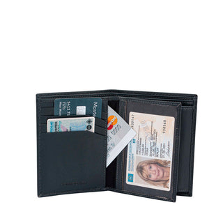 Wallet portrait format leather with RFID NFC scan protection TÜV tested