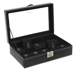 London watch case for 10 watches with leather glass lid