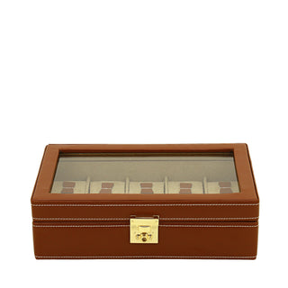 Caja de reloj Cordoba para 10 relojes con tapa de cuero y cristal